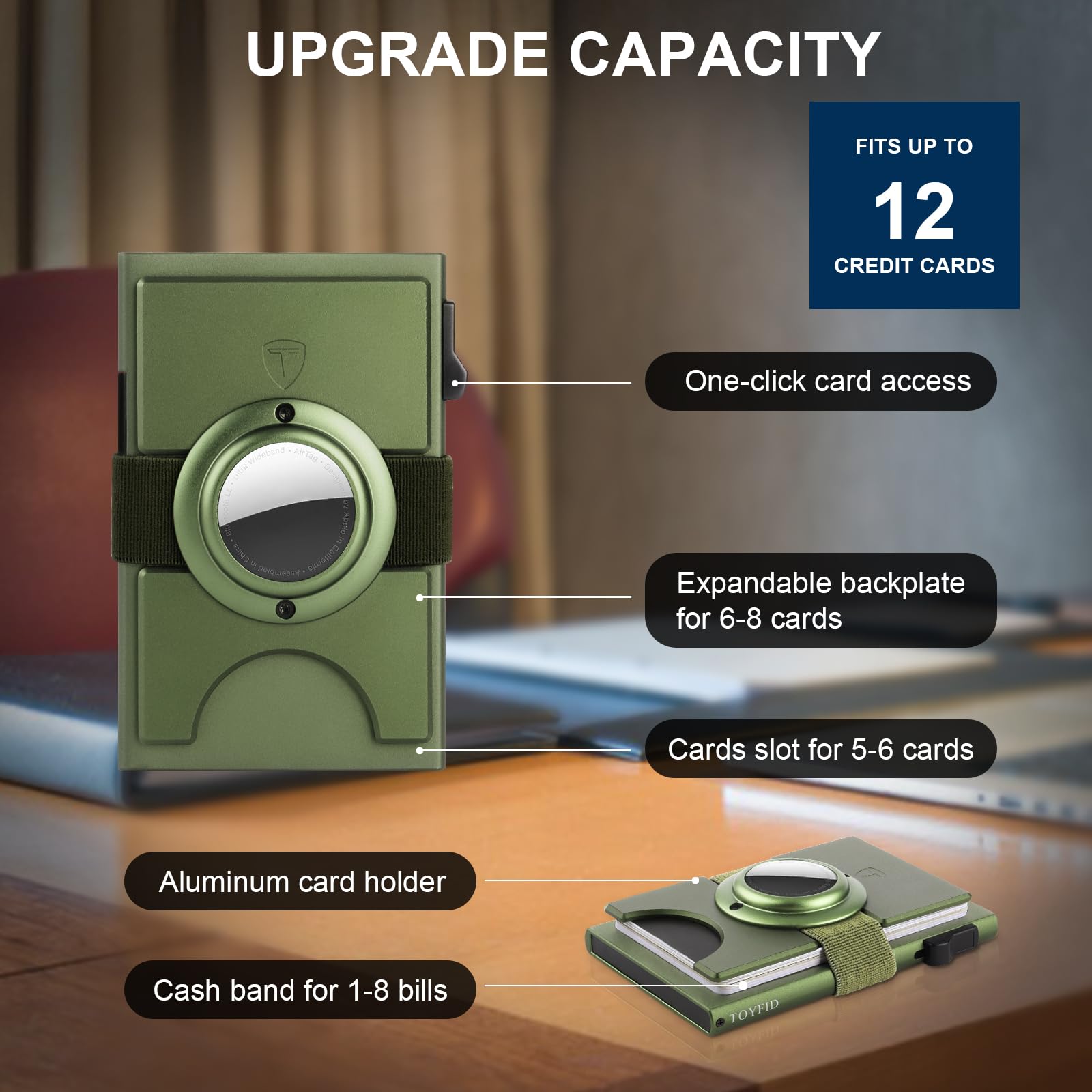 Smart Wallet for Men 12 Cards Paper Money Organiser RFID Blocking Card Wallet Utral Thin Metal Card Holder with Slid Ejector Button Quick Access to Bank Credit Card,Aluminium, Blue