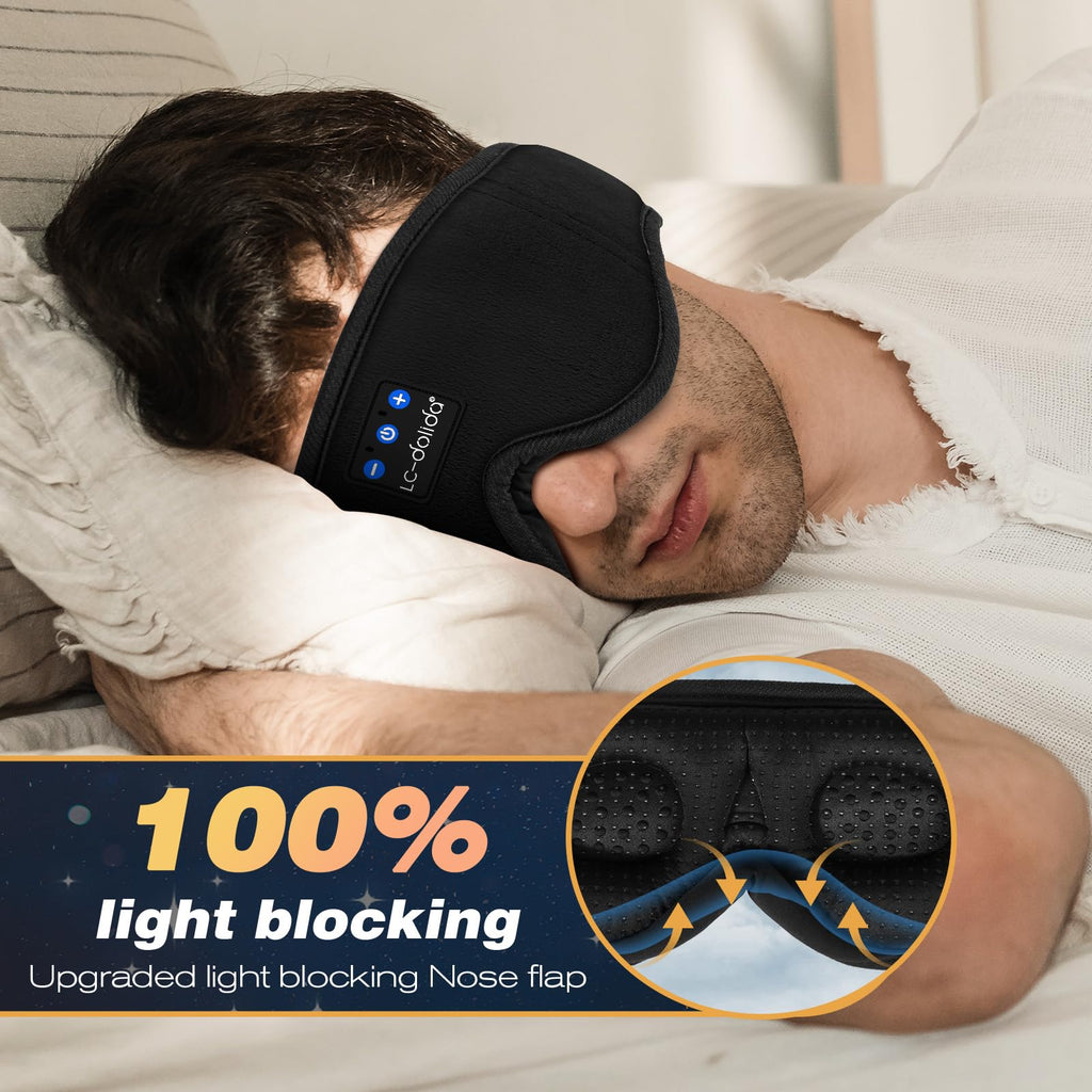 LC-dolida Bluetooth Sleep Mask Headphones Complete Blackout 3D Deep Eye Mask with Headphones Bluetooth V5.4 Can Play 15Hrs Breathable Eye mask with Earphones for Travel,Nap Sleeping,Shift Work