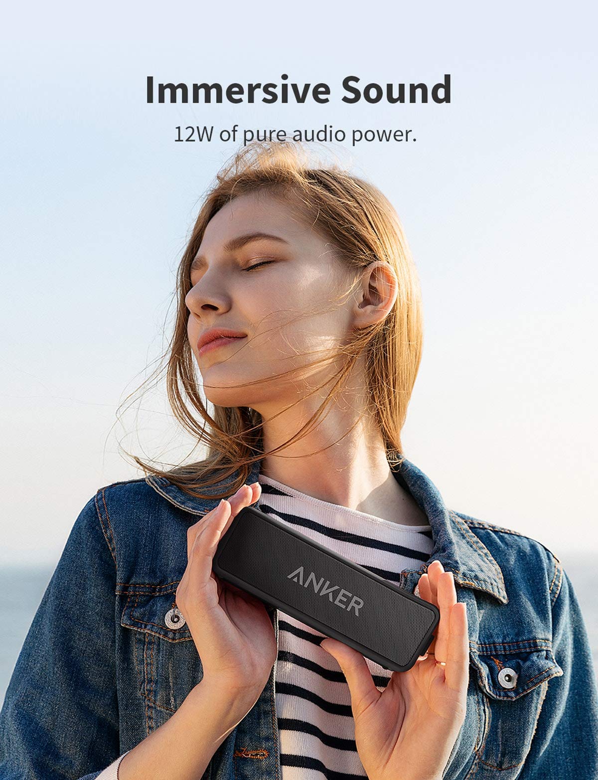 Anker Soundcore 2 Portable Bluetooth Speaker with 12W Stereo Sound, BassUp, IPX7 Waterproof, 24-Hour Playtime, Wireless Stereo Pairing, Speaker for Home, Outdoors, Travel
