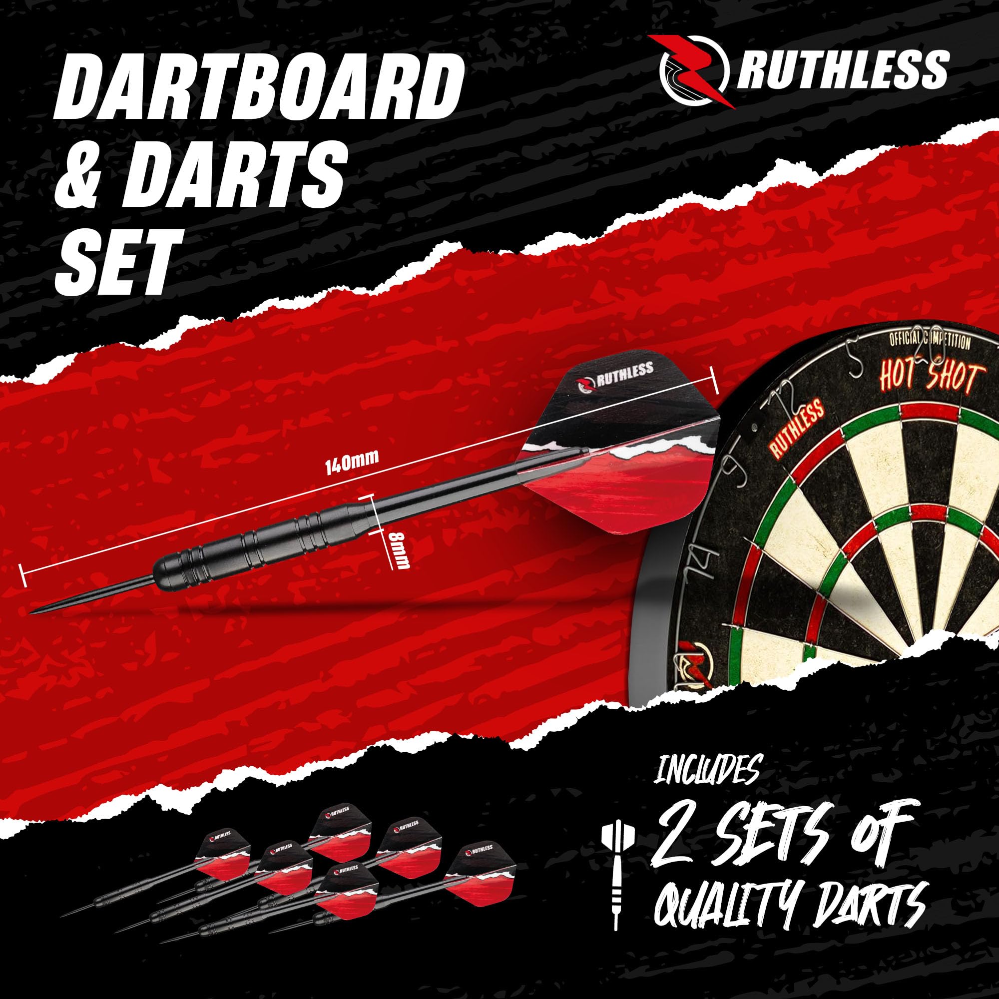 Ruthless Home Darts Centre With or Without LED Light Options | Home Dart Board Centre Including Cabinet, Dartboard and 2 Sets of Darts (USB)
