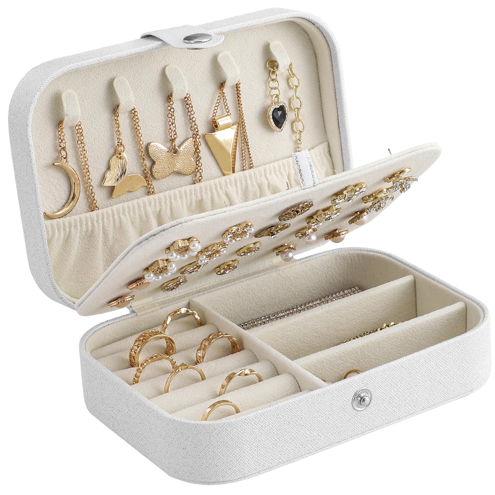 CNMTCCO Jewellery Box Small Travel Jewelry Organiser Storage Case for Necklace Rings Bracelets Earrings Premium Faux PU Leather Jewellery Gift Box Girls Women (Pink)