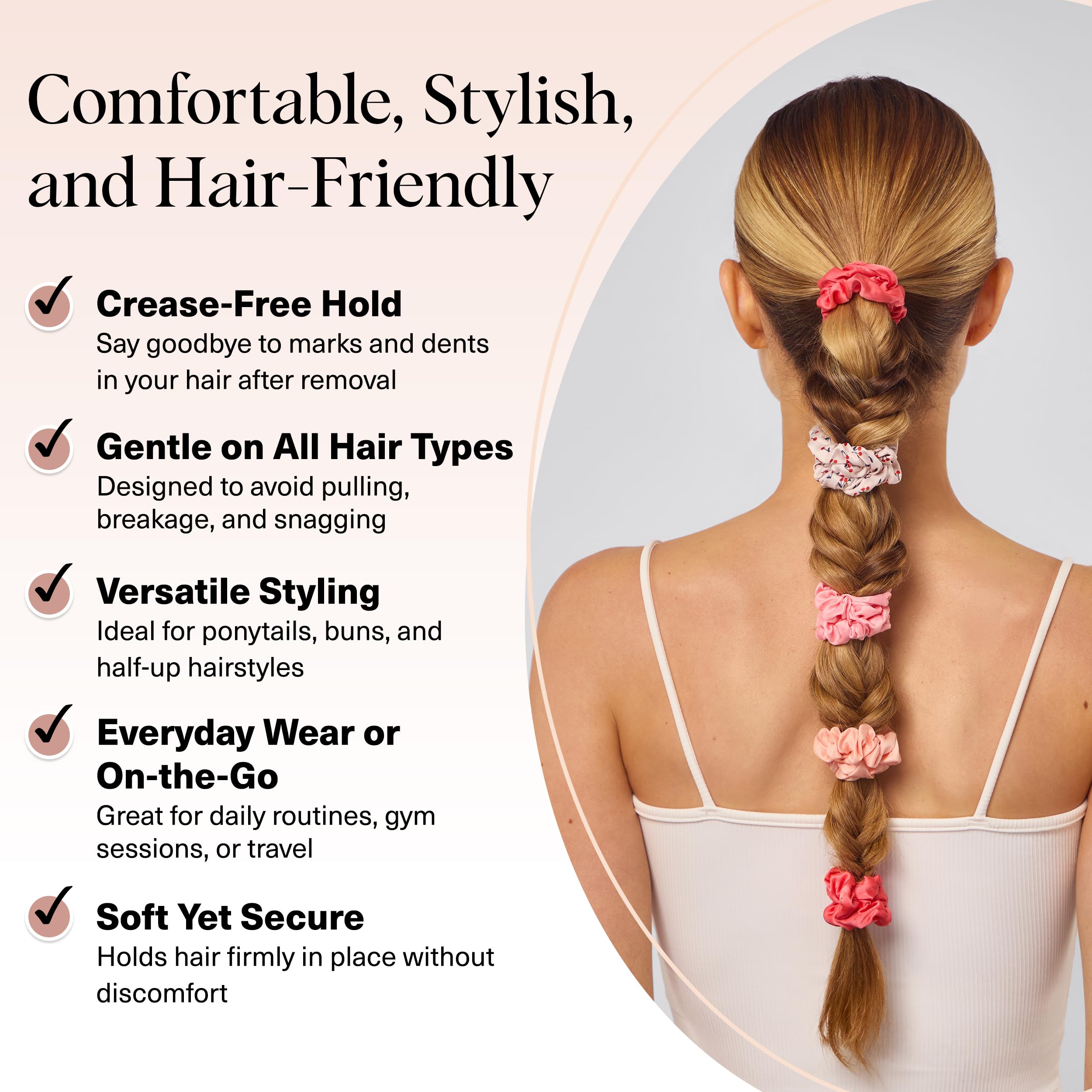 Kitsch Satin Scrunchies for Women - No Crease Hair Ties for Girls | Scrunchies For All Hair Types and Textures, Perfect for Day or Night - 2 Pcs, Charcoal and Gold