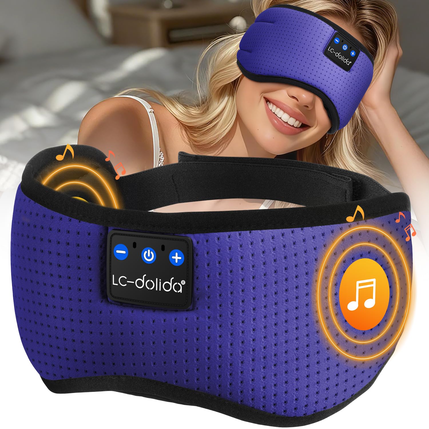 LC-dolida Bluetooth Sleep Mask Headphones Complete Blackout 3D Deep Eye Mask with Headphones Bluetooth V5.4 Can Play 15Hrs Breathable Eye mask with Earphones for Travel,Nap Sleeping,Shift Work