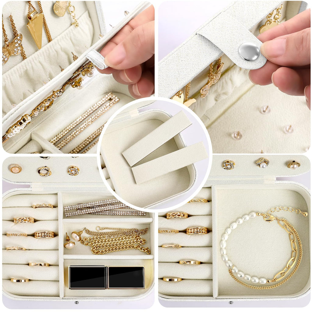 CNMTCCO Jewellery Box Small Travel Jewelry Organiser Storage Case for Necklace Rings Bracelets Earrings Premium Faux PU Leather Jewellery Gift Box Girls Women (Pink)