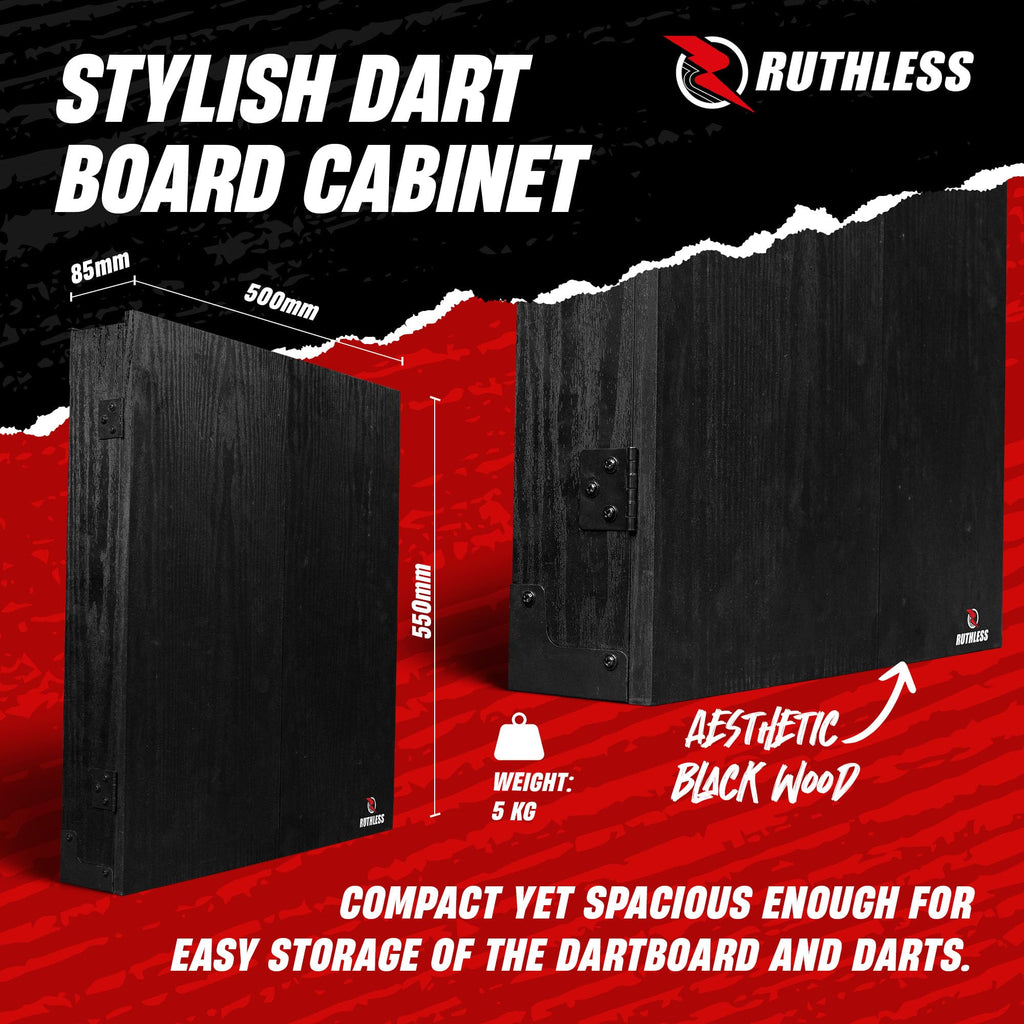 Ruthless Home Darts Centre With or Without LED Light Options | Home Dart Board Centre Including Cabinet, Dartboard and 2 Sets of Darts (USB)