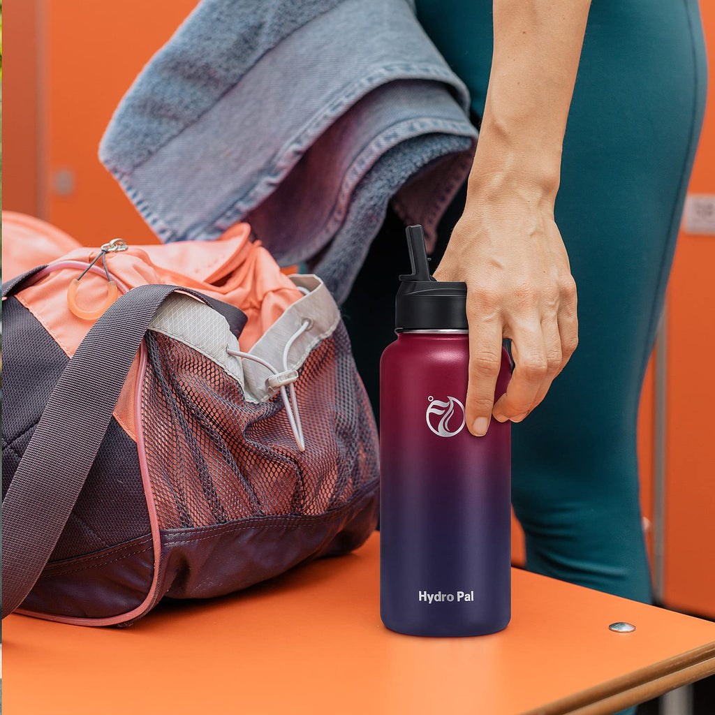 HydroPal Vacuum Insulated Water Bottle 1200ml/1000ml/750ml/500ml, 2 Lids (Straw & Spout), 12H Hot 24H Cold, BPA Free Stainless Steel Bottle, Leakproof Sports Water Bottle for Gym, Travel, Work