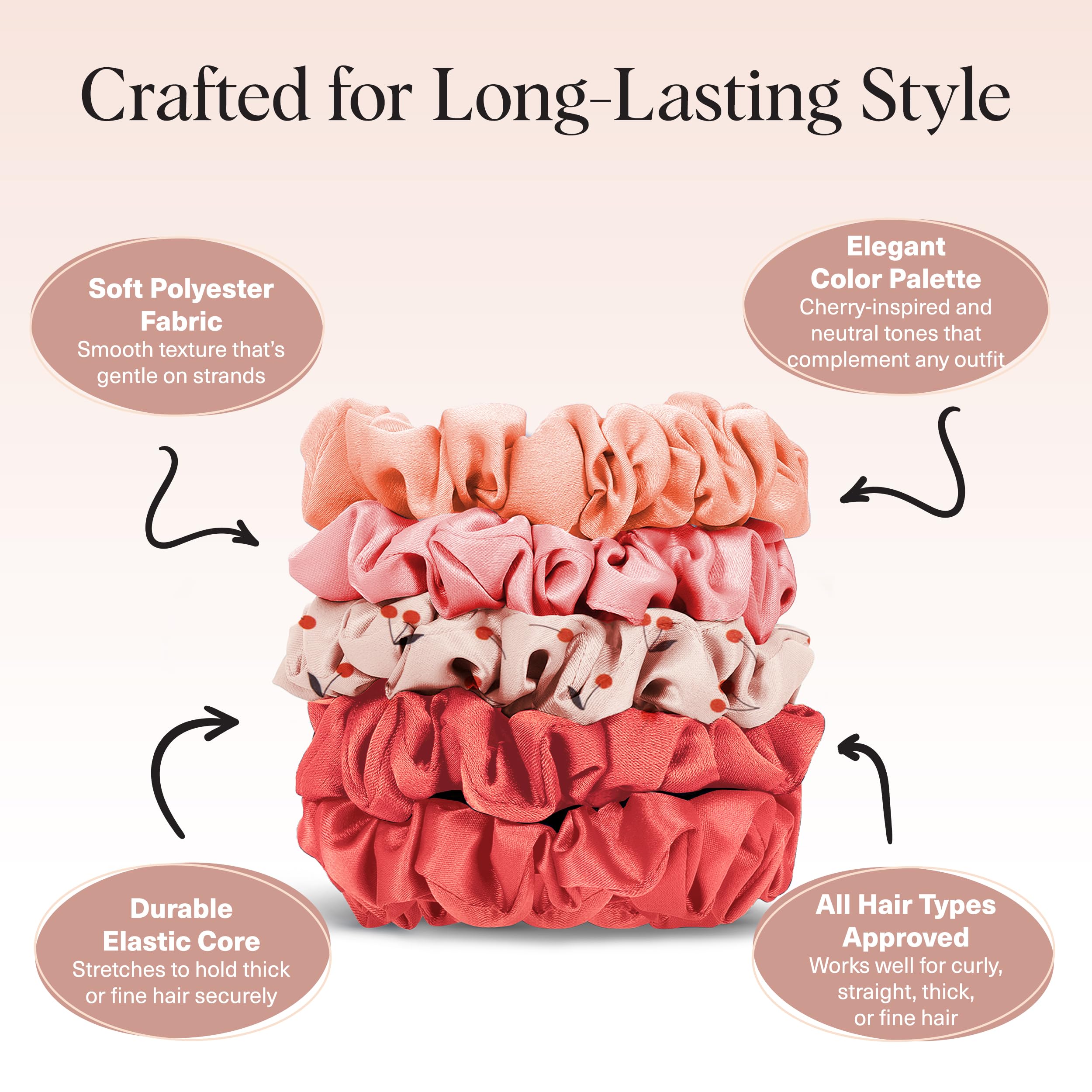 Kitsch Satin Scrunchies for Women - No Crease Hair Ties for Girls | Scrunchies For All Hair Types and Textures, Perfect for Day or Night - 2 Pcs, Charcoal and Gold