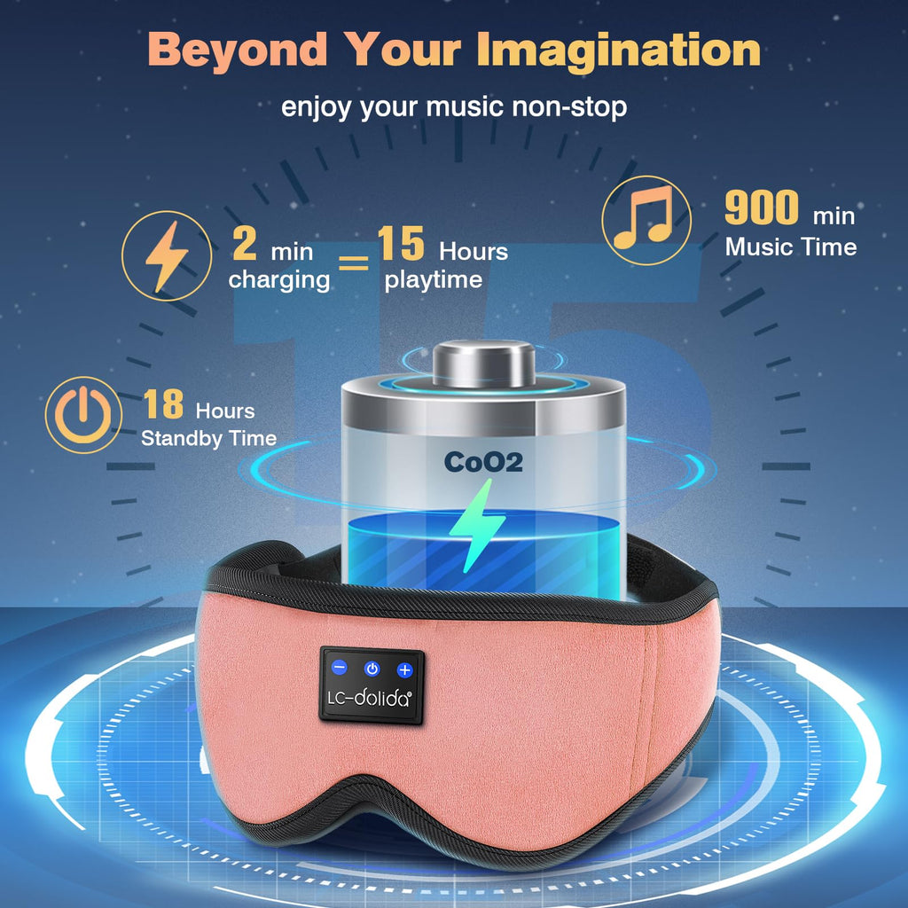 LC-dolida Bluetooth Sleep Mask Headphones Complete Blackout 3D Deep Eye Mask with Headphones Bluetooth V5.4 Can Play 15Hrs Breathable Eye mask with Earphones for Travel,Nap Sleeping,Shift Work