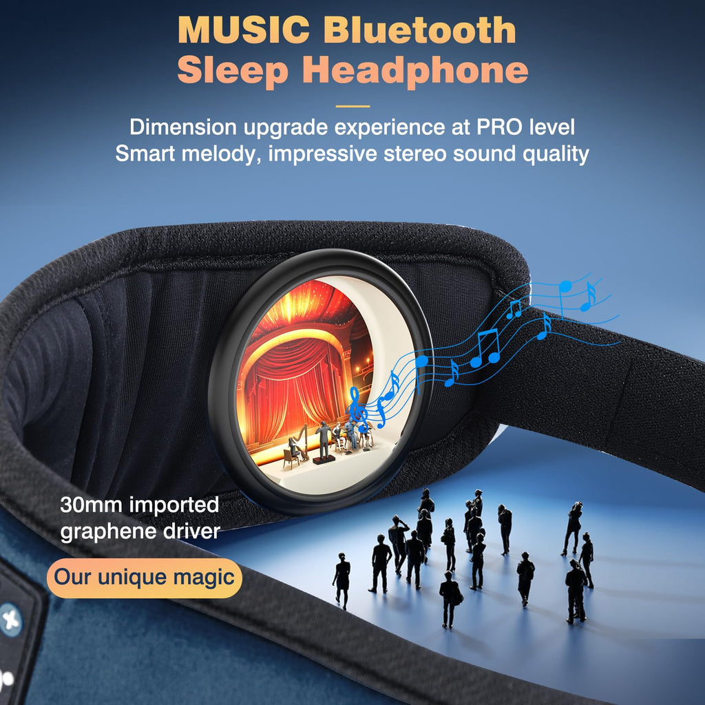 LC-dolida Bluetooth Sleep Mask Headphones Complete Blackout 3D Deep Eye Mask with Headphones Bluetooth V5.4 Can Play 15Hrs Breathable Eye mask with Earphones for Travel,Nap Sleeping,Shift Work