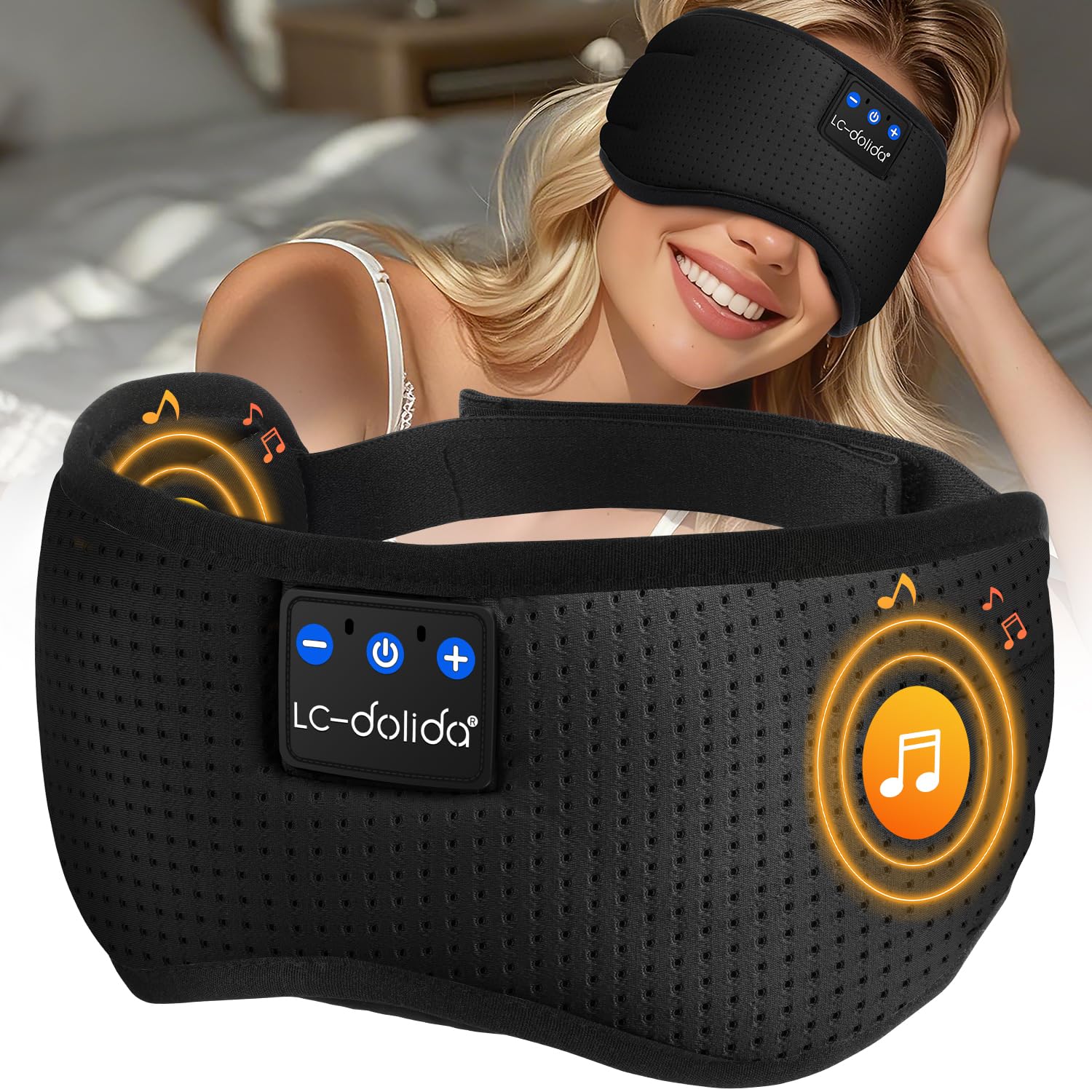 LC-dolida Bluetooth Sleep Mask Headphones Complete Blackout 3D Deep Eye Mask with Headphones Bluetooth V5.4 Can Play 15Hrs Breathable Eye mask with Earphones for Travel,Nap Sleeping,Shift Work