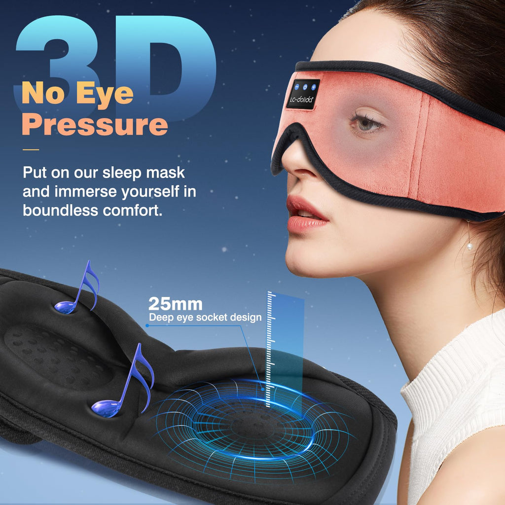 LC-dolida Bluetooth Sleep Mask Headphones Complete Blackout 3D Deep Eye Mask with Headphones Bluetooth V5.4 Can Play 15Hrs Breathable Eye mask with Earphones for Travel,Nap Sleeping,Shift Work