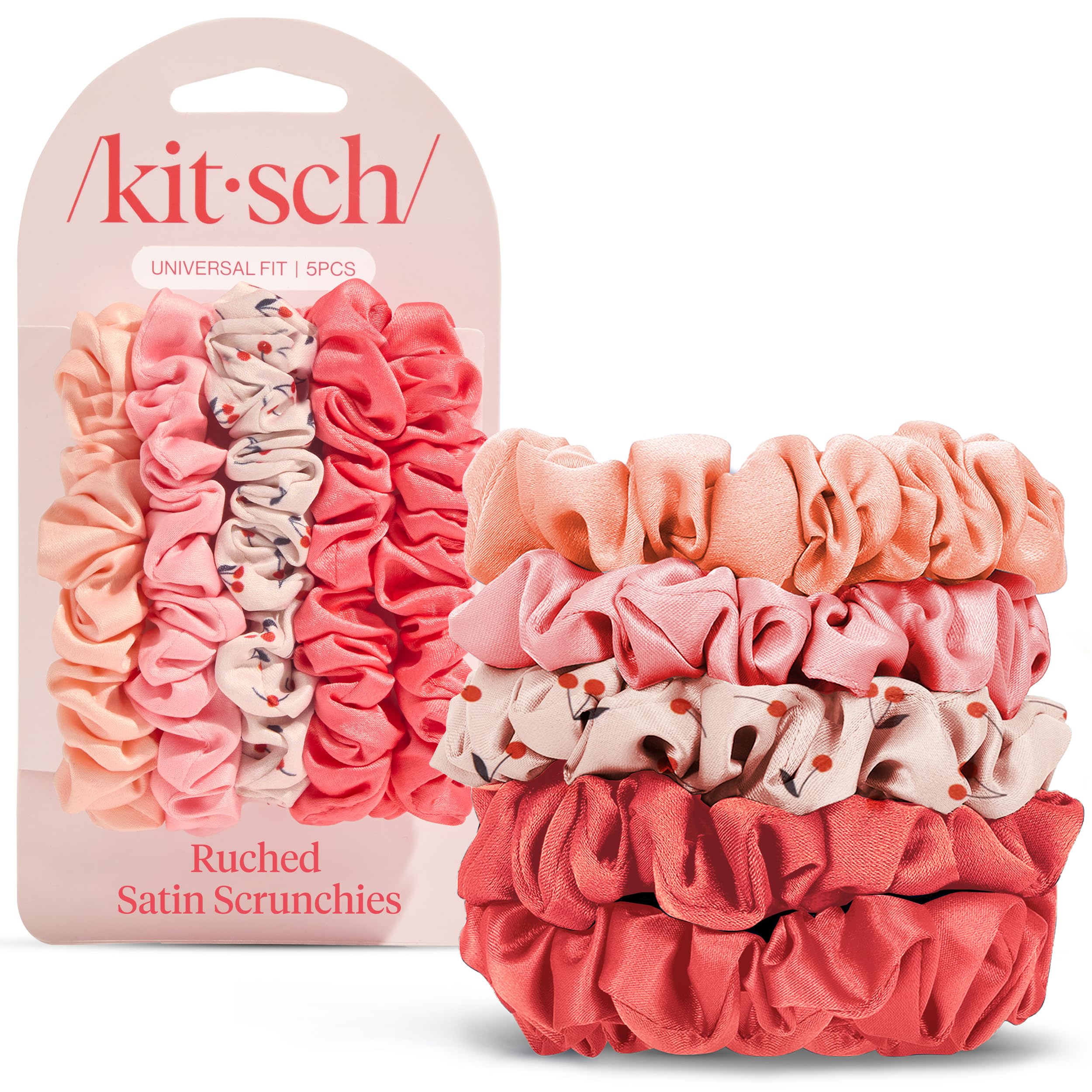 Kitsch Satin Scrunchies for Women - No Crease Hair Ties for Girls | Scrunchies For All Hair Types and Textures, Perfect for Day or Night - 2 Pcs, Charcoal and Gold