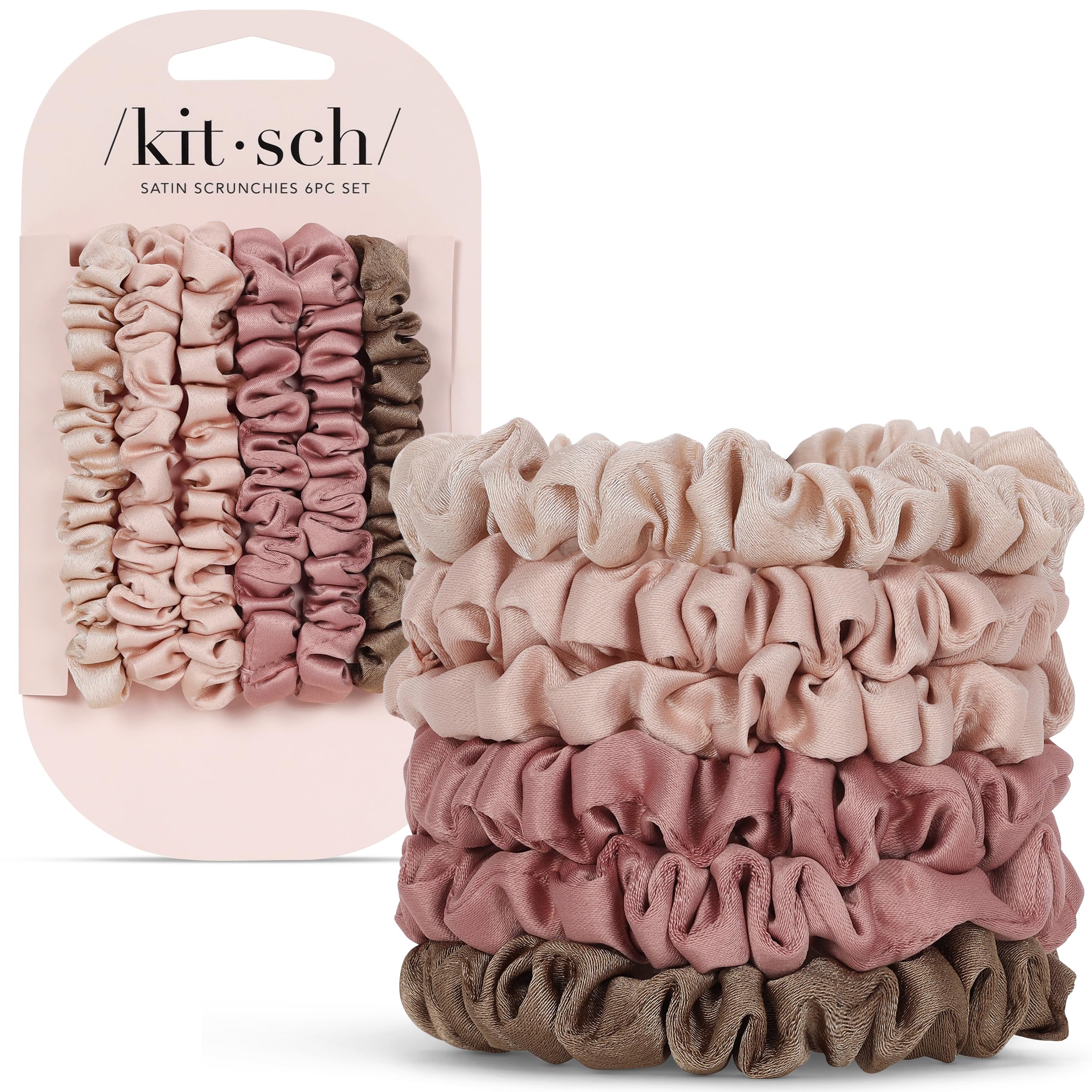 Kitsch Satin Scrunchies for Women - No Crease Hair Ties for Girls | Scrunchies For All Hair Types and Textures, Perfect for Day or Night - 2 Pcs, Charcoal and Gold